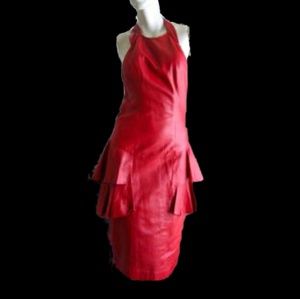 Vintage Genuine Leather Halter Peplum Dress